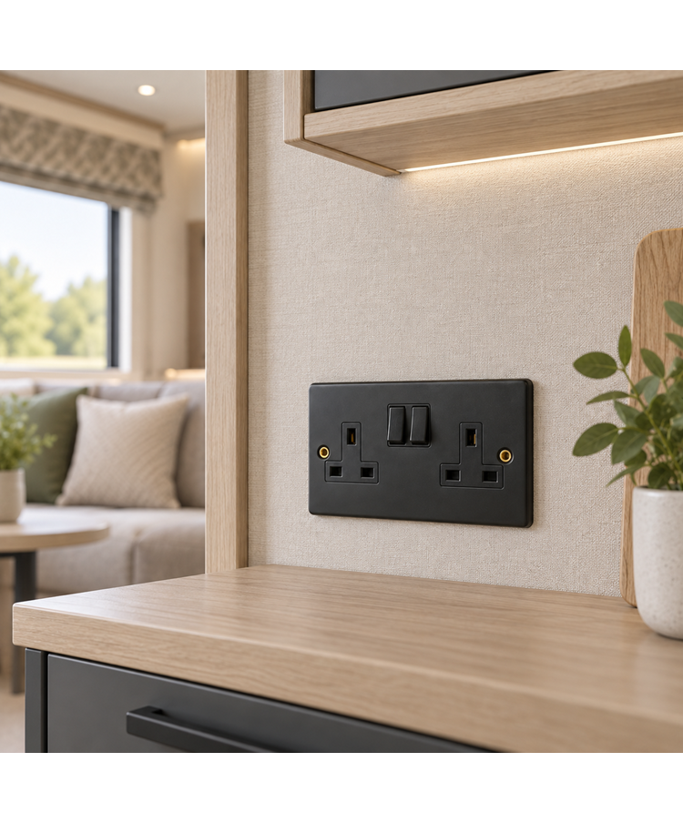 Round Edge Matt Black 13A 2G DP Switched Socket Round Edge Matt Black 13A 2G DP Switched Socket