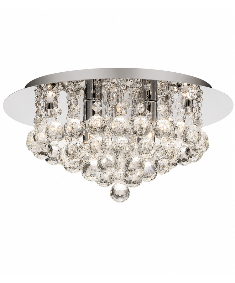 Senza Chrome & Crystal Ball Droplets Ceiling Light - 4-Light Flush Mount