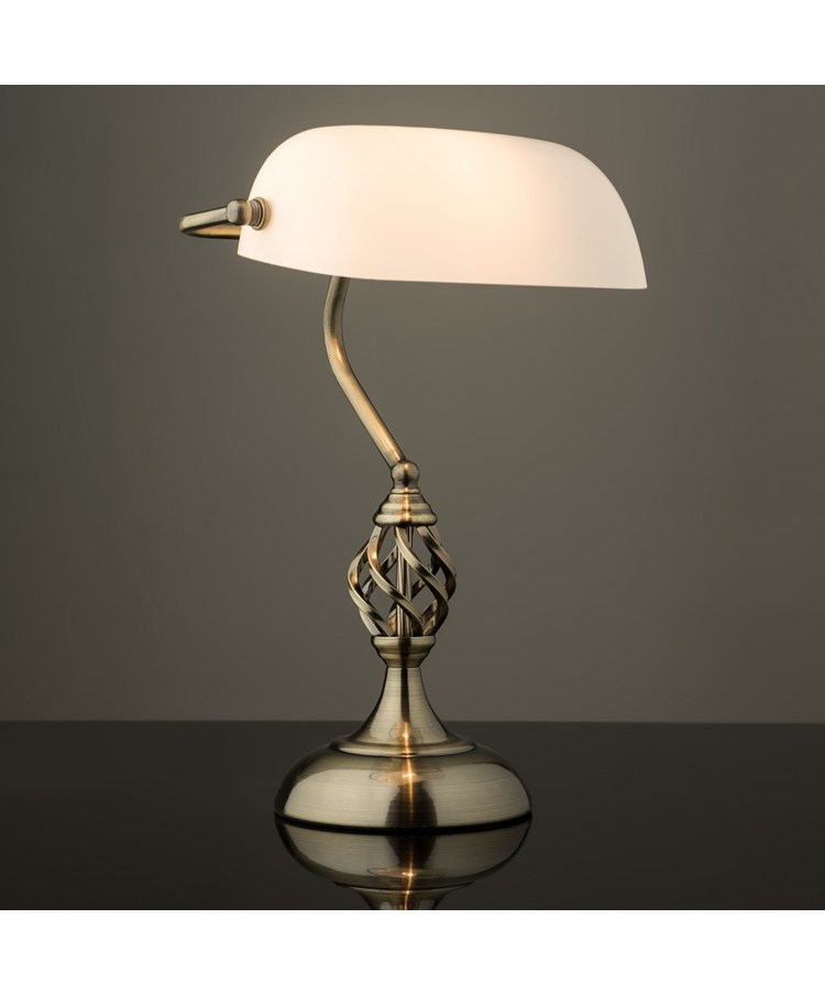 Kingswood Barley Twist Traditional Bankers Lamp - Opal Glass Shade Kingswood Barley Twist Traditional Bankers Lamp - Opal Glass Shade