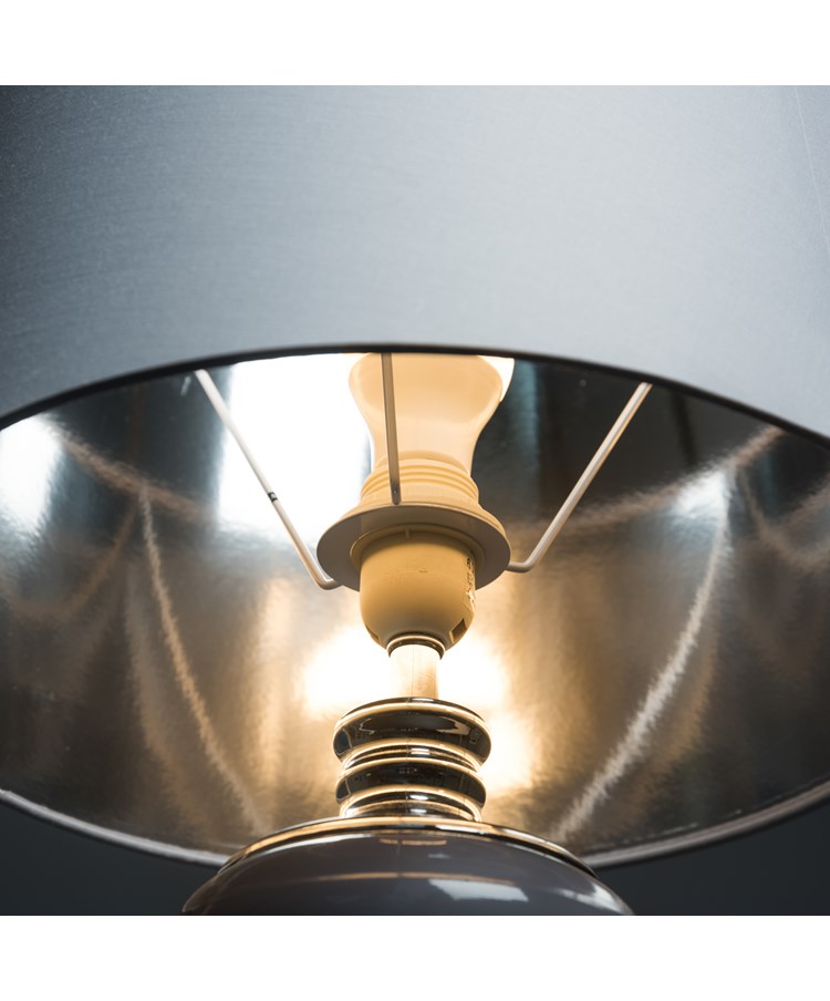 Hepburn Large Ceramic Table Lamp With Matching Shade - Modern Grey & Silver Hepburn Large Ceramic Table Lamp With Matching Shade - Modern Grey & Silver