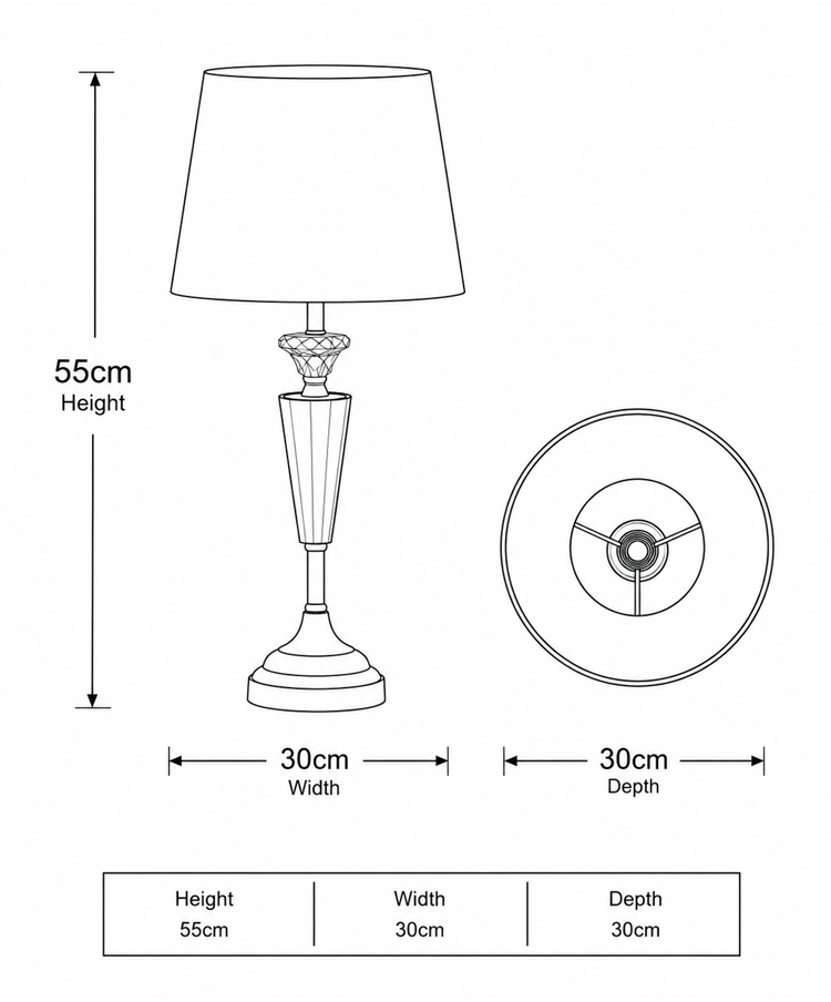Kwartz Modern Faceted Glass Crystal Chrome Table Lamp with Ivory Pleat Shade