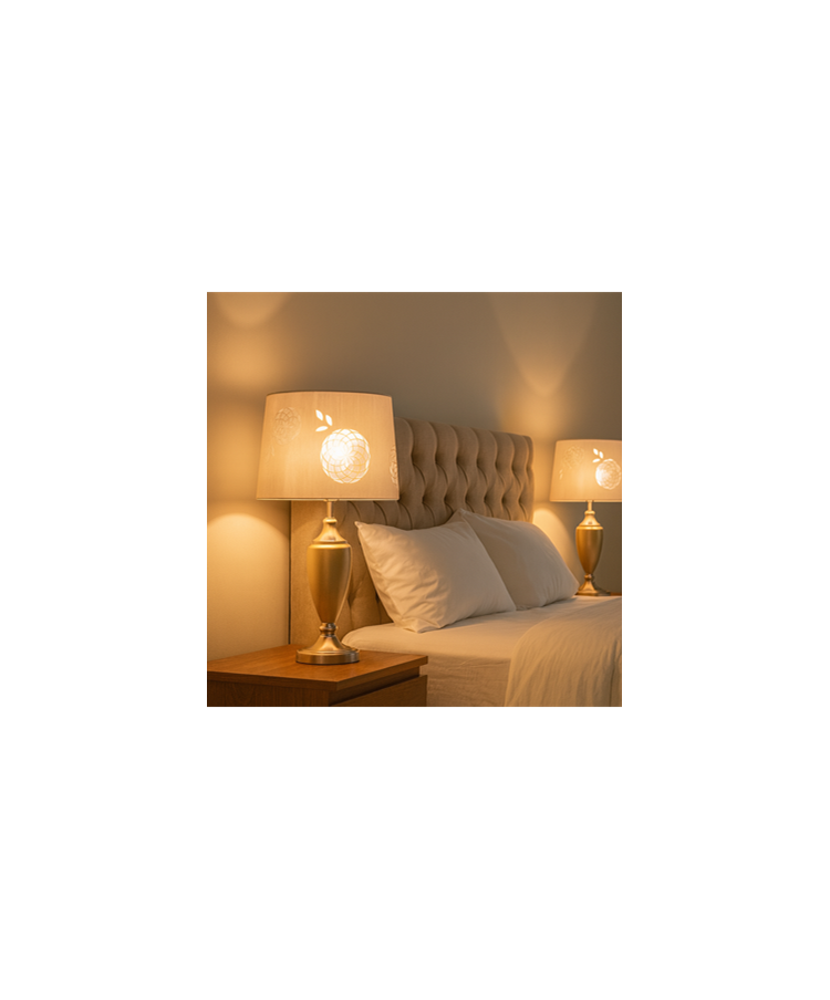Malham Large Table Lamp with Lacy Bloom Stencil Shade - Champagne Gold & Silver