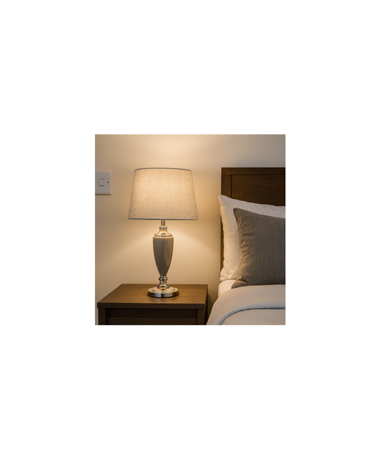 Malham Large Classic Ceramic Table Lamp with Shade - Grey and Satin Silver