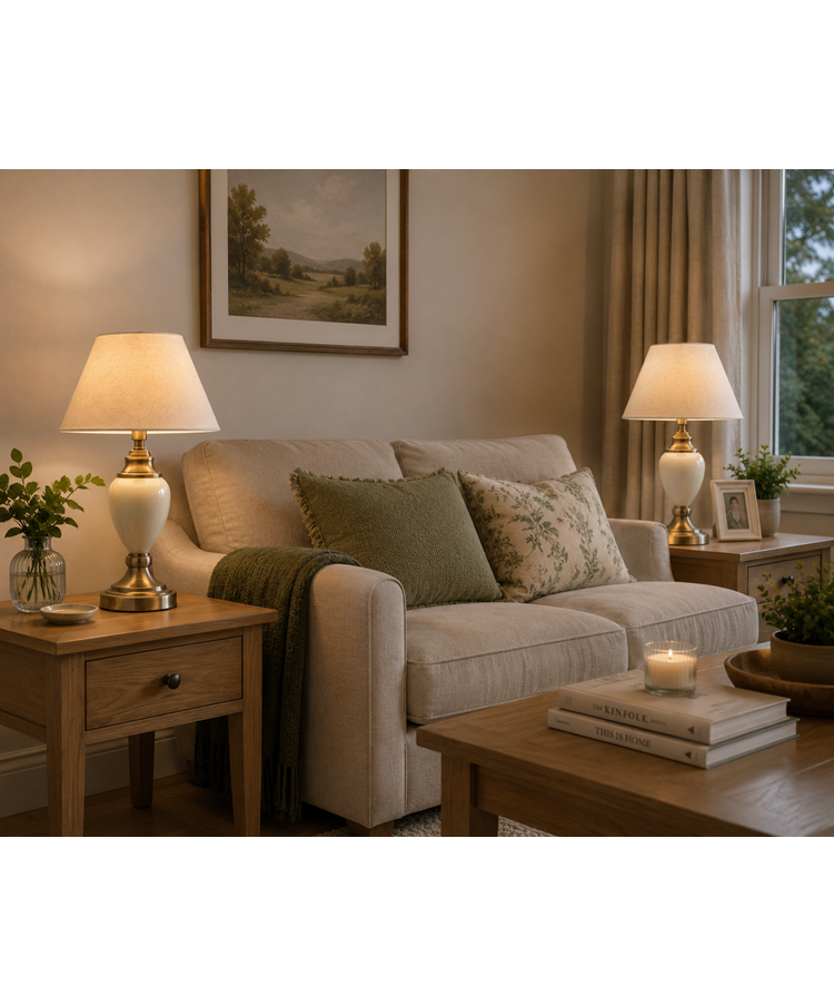 Malham Small Cream Antique Table Lamp with Linen Shade