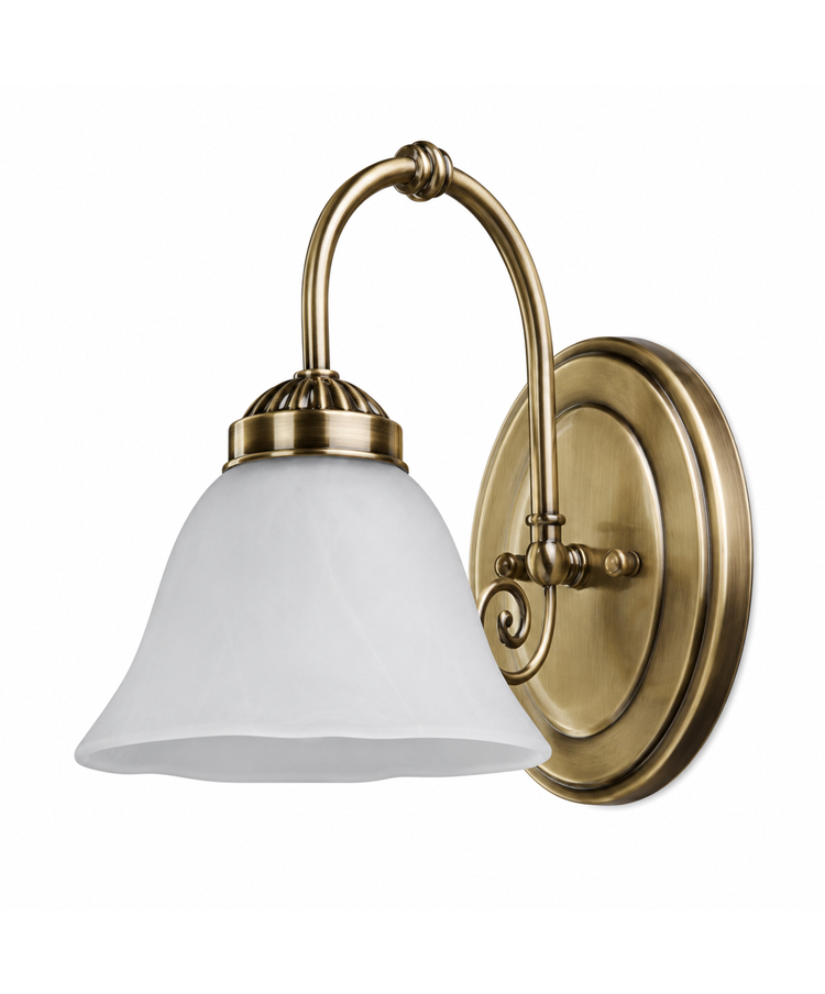 Elegant Diner Downlighter Wall Light - Antique Brass - Alabaster Glass