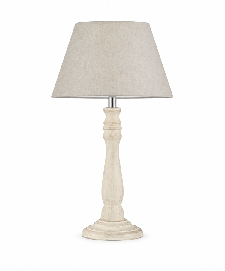 Camden Modern Candlestick Table Lamp with Natural Linen Shade - Cream & Gold