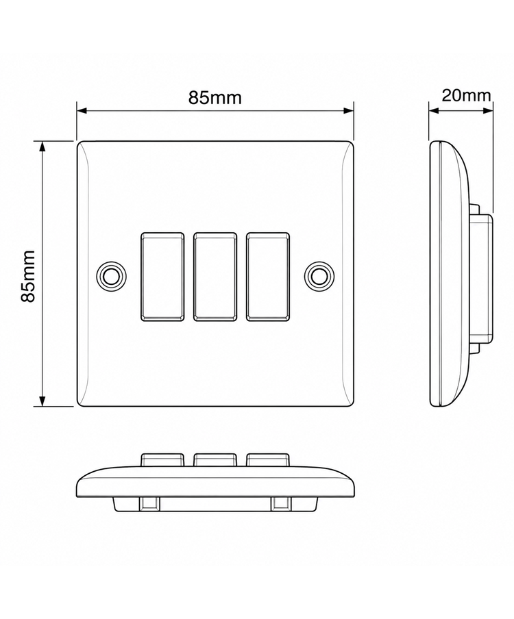 Convex Slim White 10A 3G 2W Switch Plate with Link Leads - White