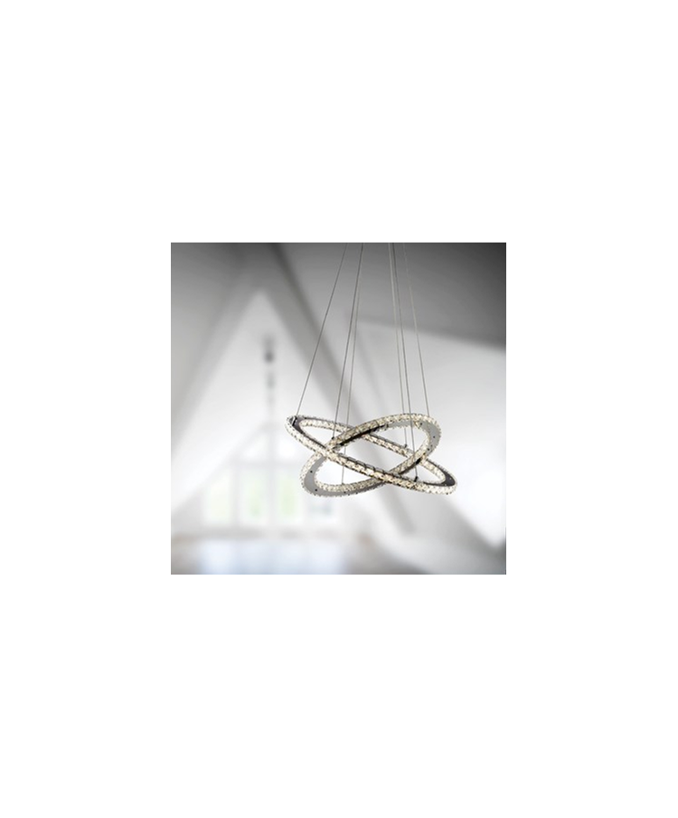 Searchlight Clover 27 Led 2 Ring Pendant Ceiling Light - Chrome - Crystal Searchlight Clover 27 Led 2 Ring Pendant Ceiling Light - Chrome - Crystal