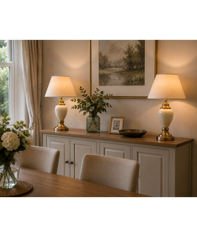 Malham Small Cream Antique Table Lamp with Linen Shade