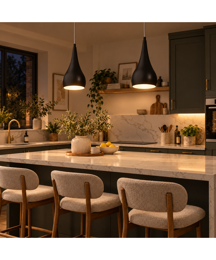 Modern Black Teardrop Pendant Ceiling Light - Adjustable Cable