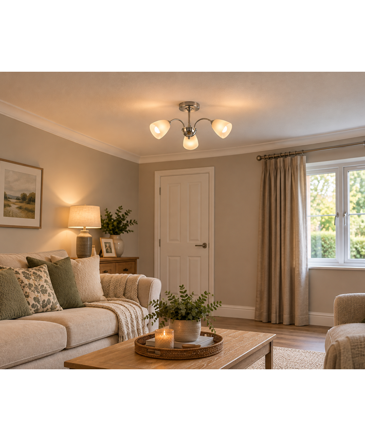 Caprice 3 Light Semi Flush Ceiling Light with Opal Glass Shades