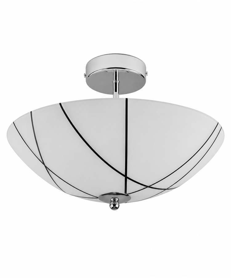 Crosbie Semi-Flush Glass Ceiling Uplighter - 2 Light - White/Black/Chrome