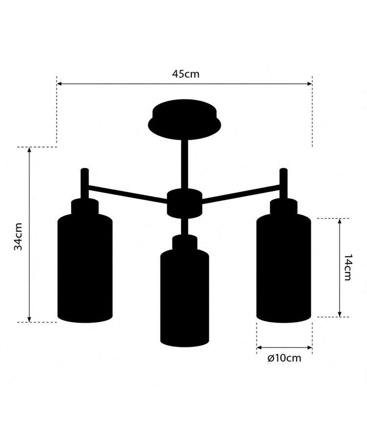 Menari Matt Black 3 Light Ceiling Light with Smoked Glass Shades