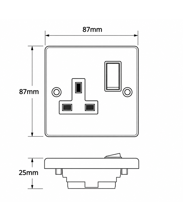 Round Edge Matt Black 13A 1G DP Switched Socket Round Edge Matt Black 13A 1G DP Switched Socket