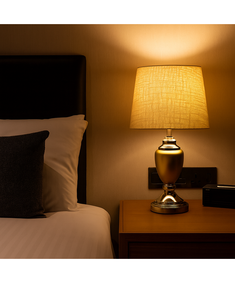 Malham Ceramic Table Lamp with Matching Shade - Champagne Gold & Satin Silver Malham Ceramic Table Lamp with Matching Shade - Champagne Gold & Satin Silver