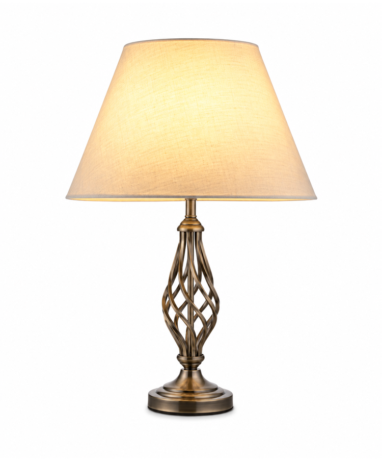 Kingswood Barley Twist Traditional Table Lamp & Shade - Antique Brass