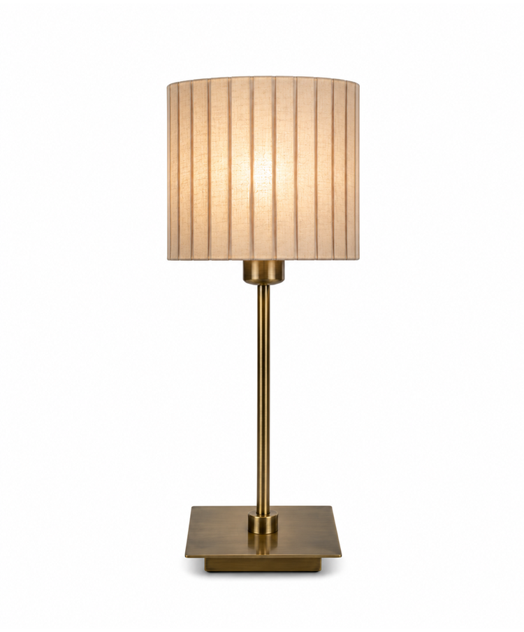 Darwen Square Stick Antique Brass Table Lamp with Natural Pleat Shade
