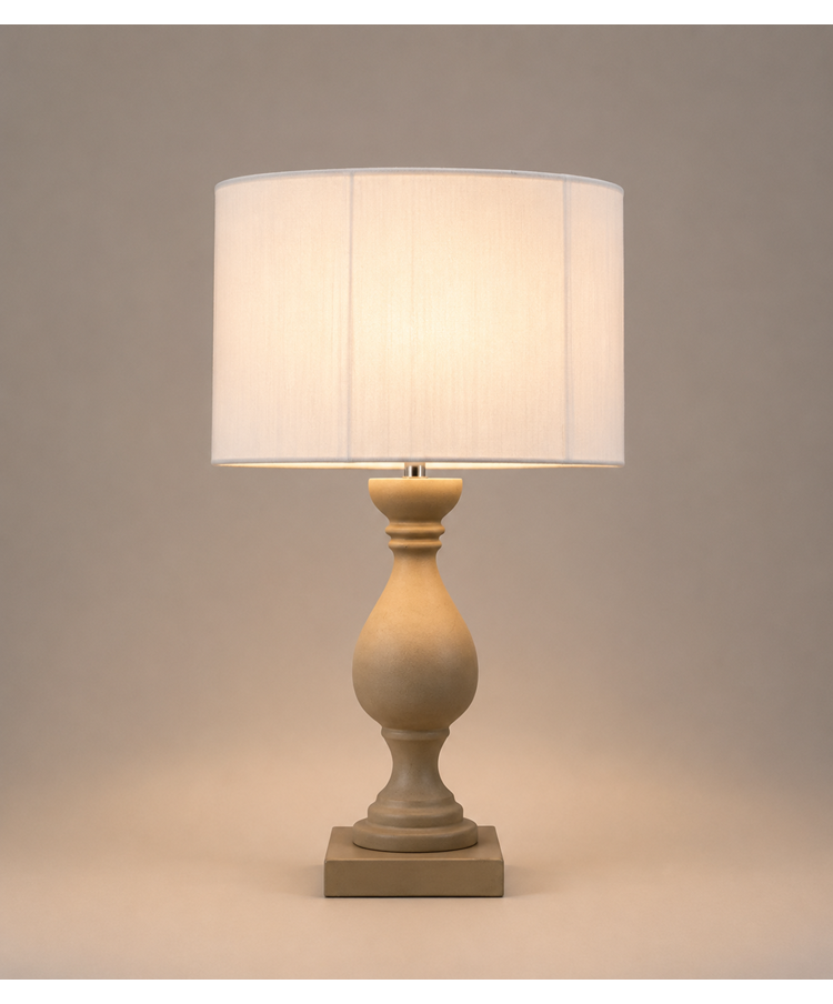 Fengate Stone Effect Grey Table Lamp with Ivory Silk String Shade