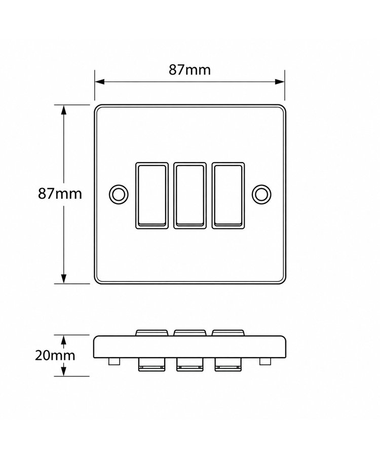 Round Edge Matt Black 10AX 3G 2W Switch