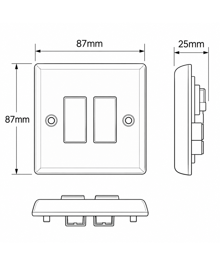 Convex Slim White 10AX 2G 2W Switch Plate - Link Leads