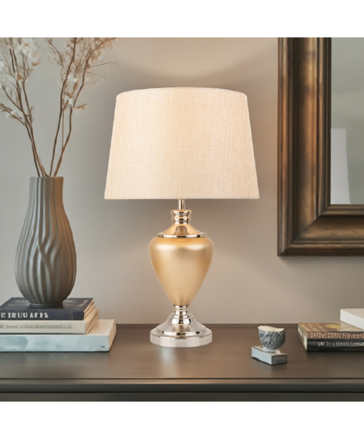 Hepburn Large Ceramic Table Lamp with Matching Shade - Champagne Gold & Silver Hepburn Large Ceramic Table Lamp with Matching Shade - Champagne Gold & Silver