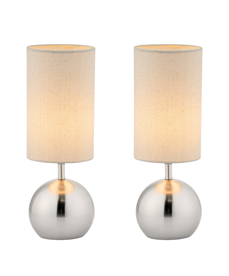 Pair of Bedford Modern Silver Brushed Metal Ball Small Touch Control Table Lamps Pair of Bedford Modern Silver Brushed Metal Ball Small Touch Control Table Lamps