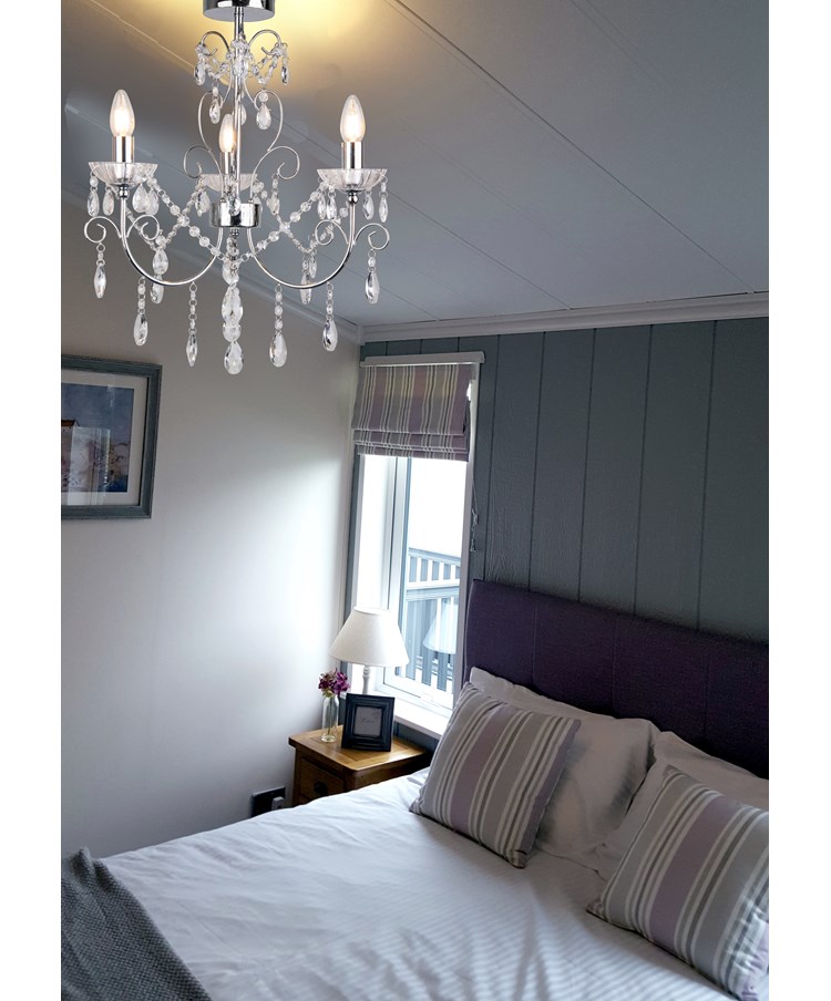 Elise Crystal Chrome Silver Chandelier 3 Light - Crystal Glass Button Droplets Elise Crystal Chrome Silver Chandelier 3 Light - Crystal Glass Button Droplets