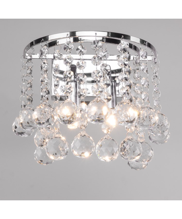 Senza Chrome & Crystal Ball Droplets Double Wall Light - Modern Wall Fixture Senza Chrome & Crystal Ball Droplets Double Wall Light - Modern Wall Fixture
