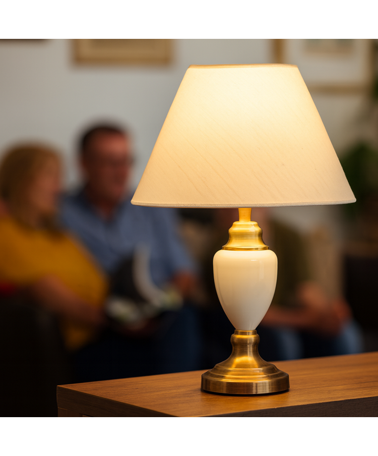 Malham Small Classic Table Lamp with Matching Shade - Cream & Antique Brass Malham Small Classic Table Lamp with Matching Shade - Cream & Antique Brass