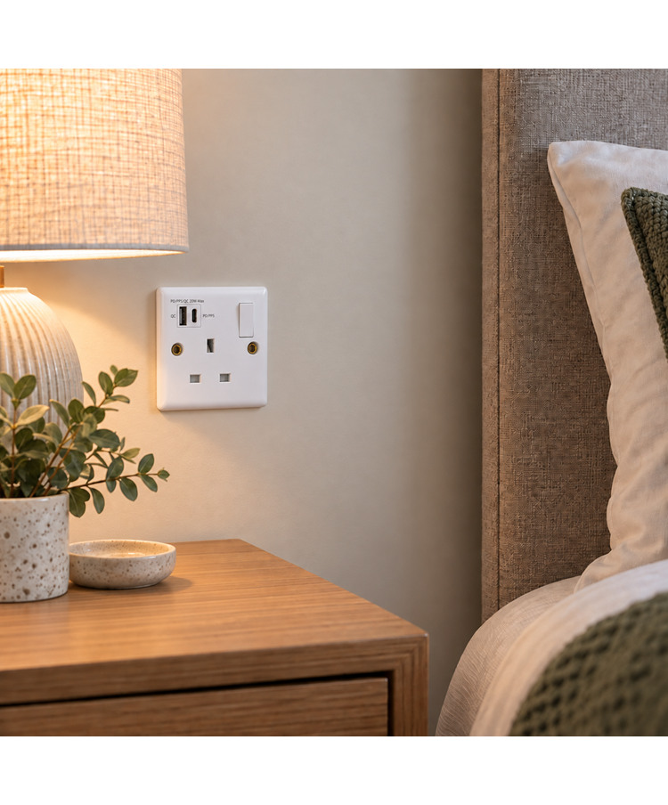 Convex White 1G Switched Socket with USB-A & USB-C Convex White 1G Switched Socket with USB-A & USB-C