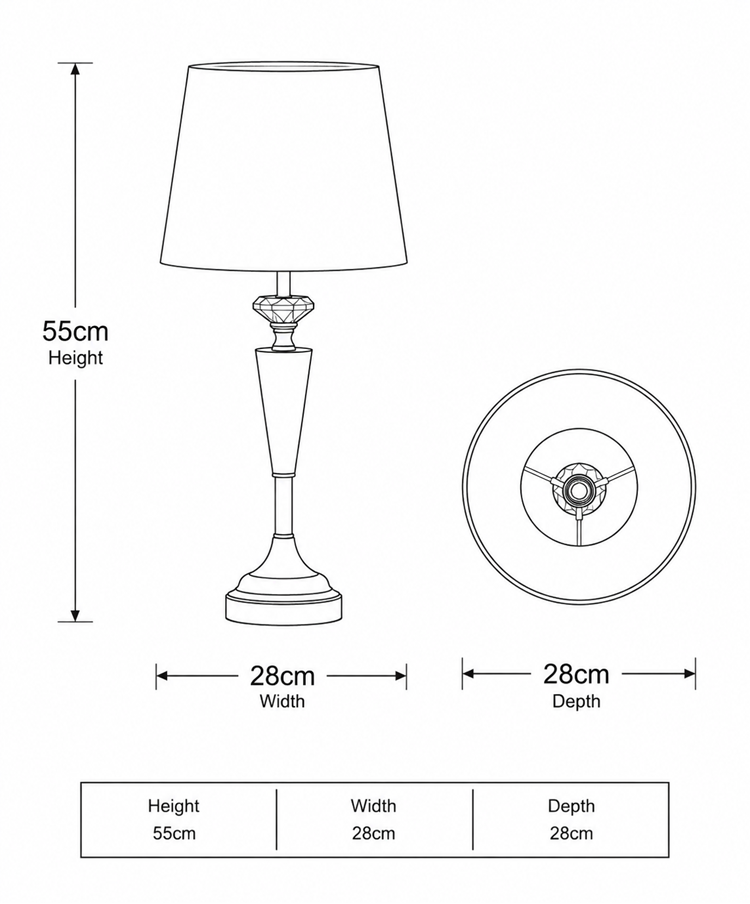 Kwartz Modern Faceted Glass Crystal Chrome Table Lamp with Grey Linen Shade