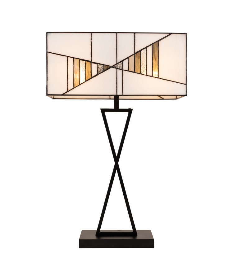 Art Deco Tiffany Style Rectangular Glass Table Lamp - Ivory - Grey - Modern Art Deco Tiffany Style Rectangular Glass Table Lamp - Ivory - Grey - Modern