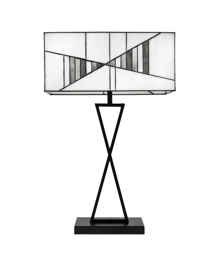 Art Deco Tiffany Style Rectangular Glass Table Lamp - Ivory - Grey - Modern Art Deco Tiffany Style Rectangular Glass Table Lamp - Ivory - Grey - Modern