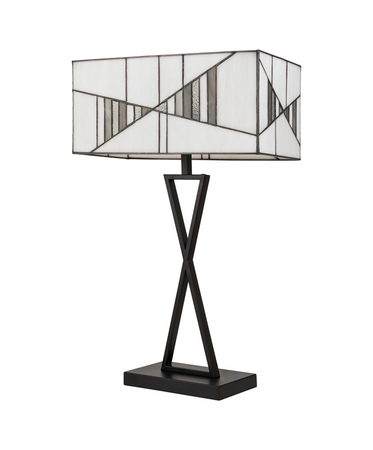 Art Deco Tiffany Style Rectangular Glass Table Lamp - Ivory - Grey - Modern Art Deco Tiffany Style Rectangular Glass Table Lamp - Ivory - Grey - Modern