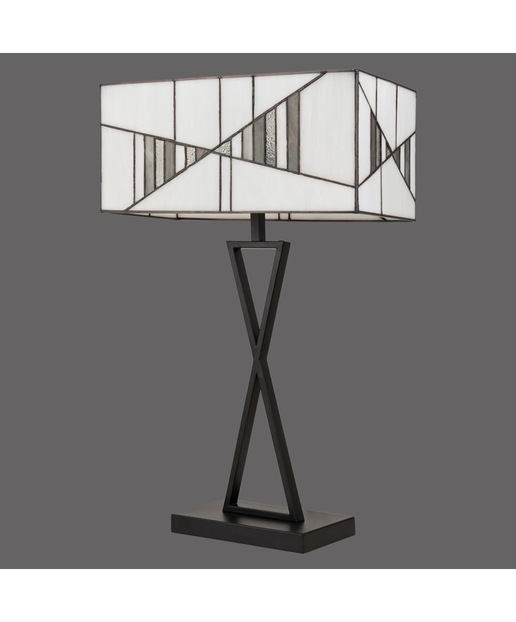 Art Deco Tiffany Style Rectangular Glass Table Lamp - Ivory - Grey - Modern Art Deco Tiffany Style Rectangular Glass Table Lamp - Ivory - Grey - Modern