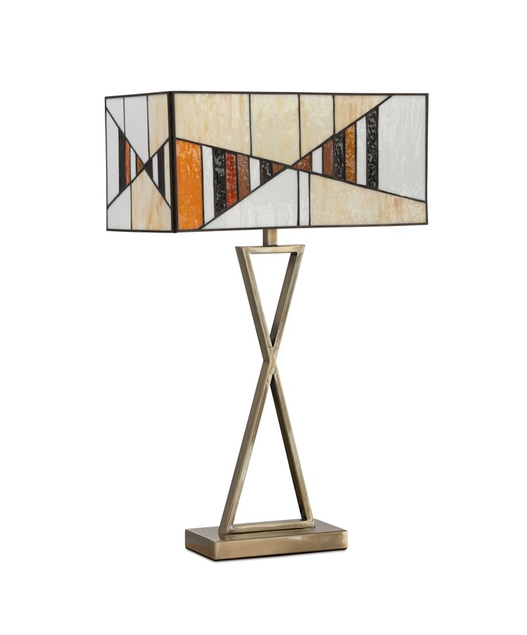 Art Deco Tiffany Style Rectangular Glass Table Lamp - Amber - Antique Brass Art Deco Tiffany Style Rectangular Glass Table Lamp - Amber - Antique Brass