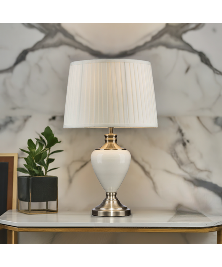 Hepburn Large Ceramic Table Lamp with Matching Pleated Shade - Cream & Brass Hepburn Large Ceramic Table Lamp with Matching Pleated Shade - Cream & Brass