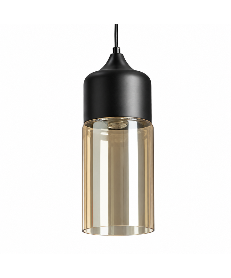 Harmony Matt Black Modern Designer Ceiling Pendant With Amber Glass Shade