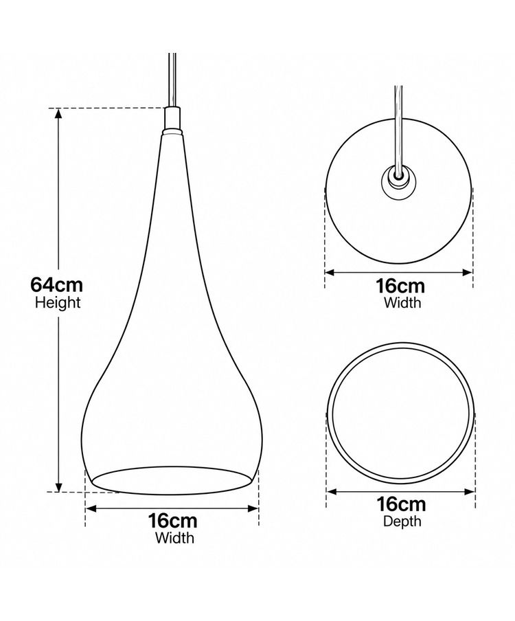 Modern Black Teardrop Pendant Ceiling Light - Adjustable Cable