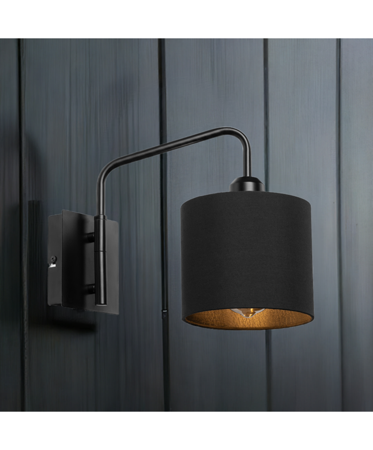 Stratton Matt Black Swing Arm Switched Wall Light with Matching Shade Stratton Matt Black Swing Arm Switched Wall Light with Matching Shade