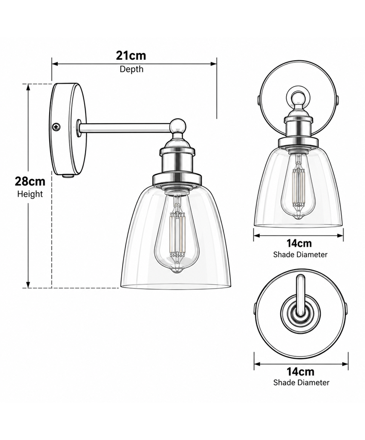 Echo Black Unswitched Modern Industrial Wall Light - Smoked Glass Shade