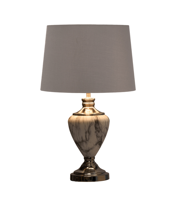 Hepburn Large Grey Marble Effect Table Lamp with Grey Silver Lined Shade - Grey Hepburn Large Grey Marble Effect Table Lamp with Grey Silver Lined Shade - Grey