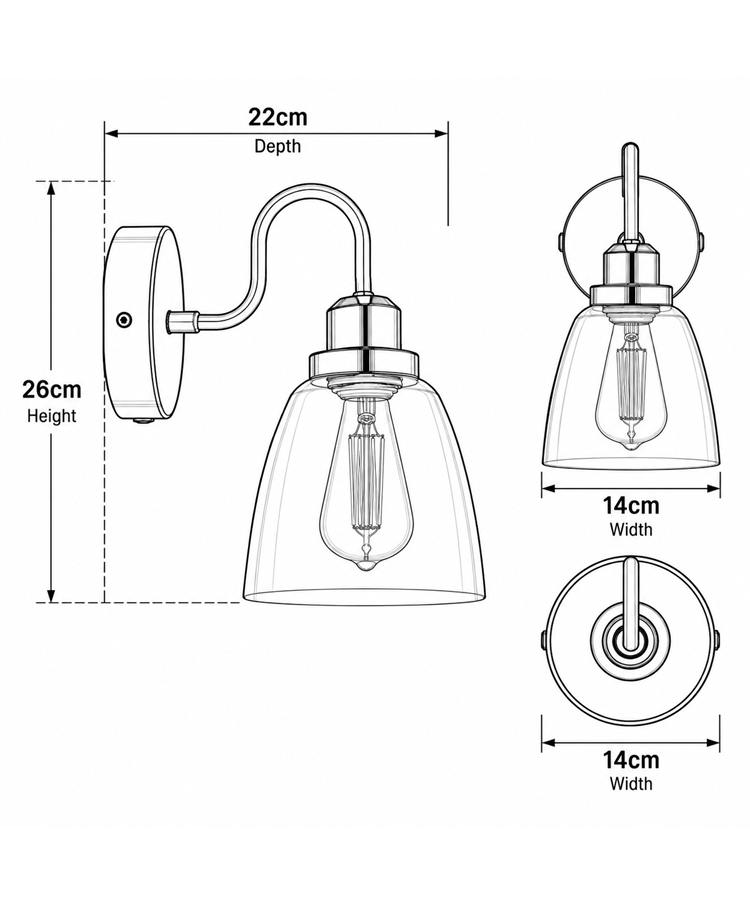 Leeto Modern Satin Silver Switched Wall Light with Glass Shade