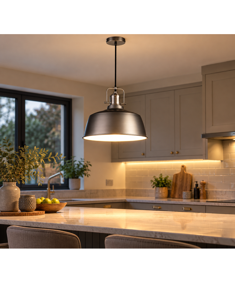 Bodmin Large Industrial Dome Pendant Gun Metal Pewter Adjustable Ceiling Light Bodmin Large Industrial Dome Pendant Gun Metal Pewter Adjustable Ceiling Light