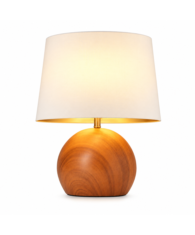Canon Ball Walnut Print Table Lamp with Cream Gold Lined Shade Canon Ball Walnut Print Table Lamp with Cream Gold Lined Shade