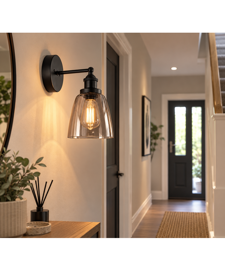 Echo Black Unswitched Modern Industrial Wall Light - Smoked Glass Shade Echo Black Unswitched Modern Industrial Wall Light - Smoked Glass Shade