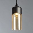 Harmony Matt Black Modern Designer Ceiling Pendant With Amber Glass Shade