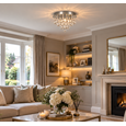Senza Chrome & Crystal Ball Droplets Ceiling Light - 4-Light Flush Mount
