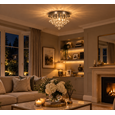 Senza Chrome & Crystal Ball Droplets Ceiling Light - 4-Light Flush Mount