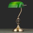 Kingswood Barley Twist Traditional Bankers Lamp - Antique Brass - Green Glass